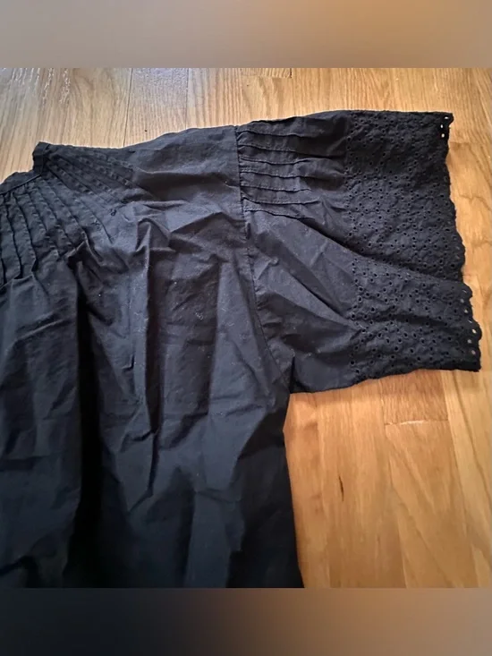 J. Crew Black Button-Front Blouse with Eyelet Hem - Picture 3 of 5